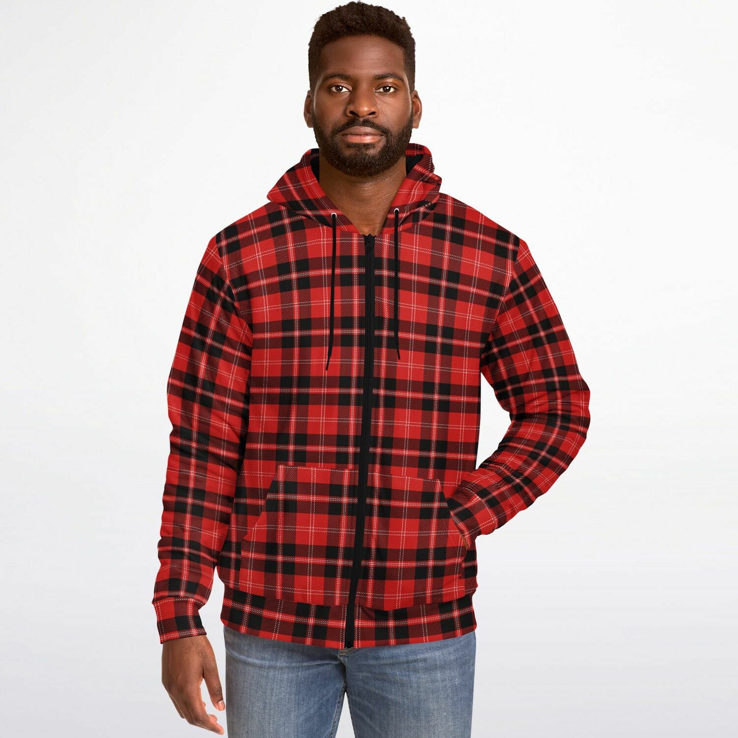 Microfleece Zip-Up Hoodie - Buffalo Plaid