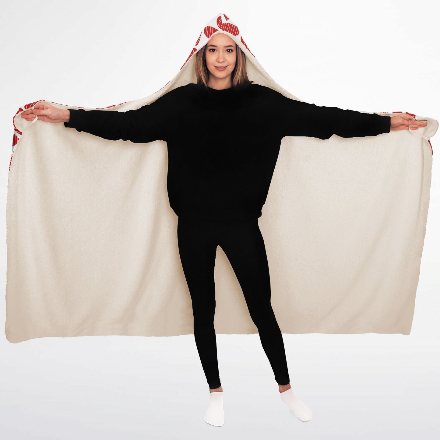Microfleece-Lined Hooded Blanket - Hearty Hearts