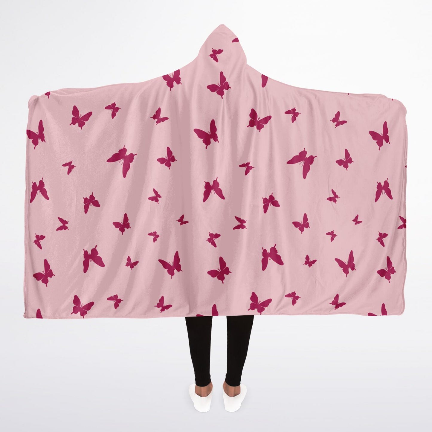 Microfleece-Lined Hooded Blanket - Blushing Butterfly