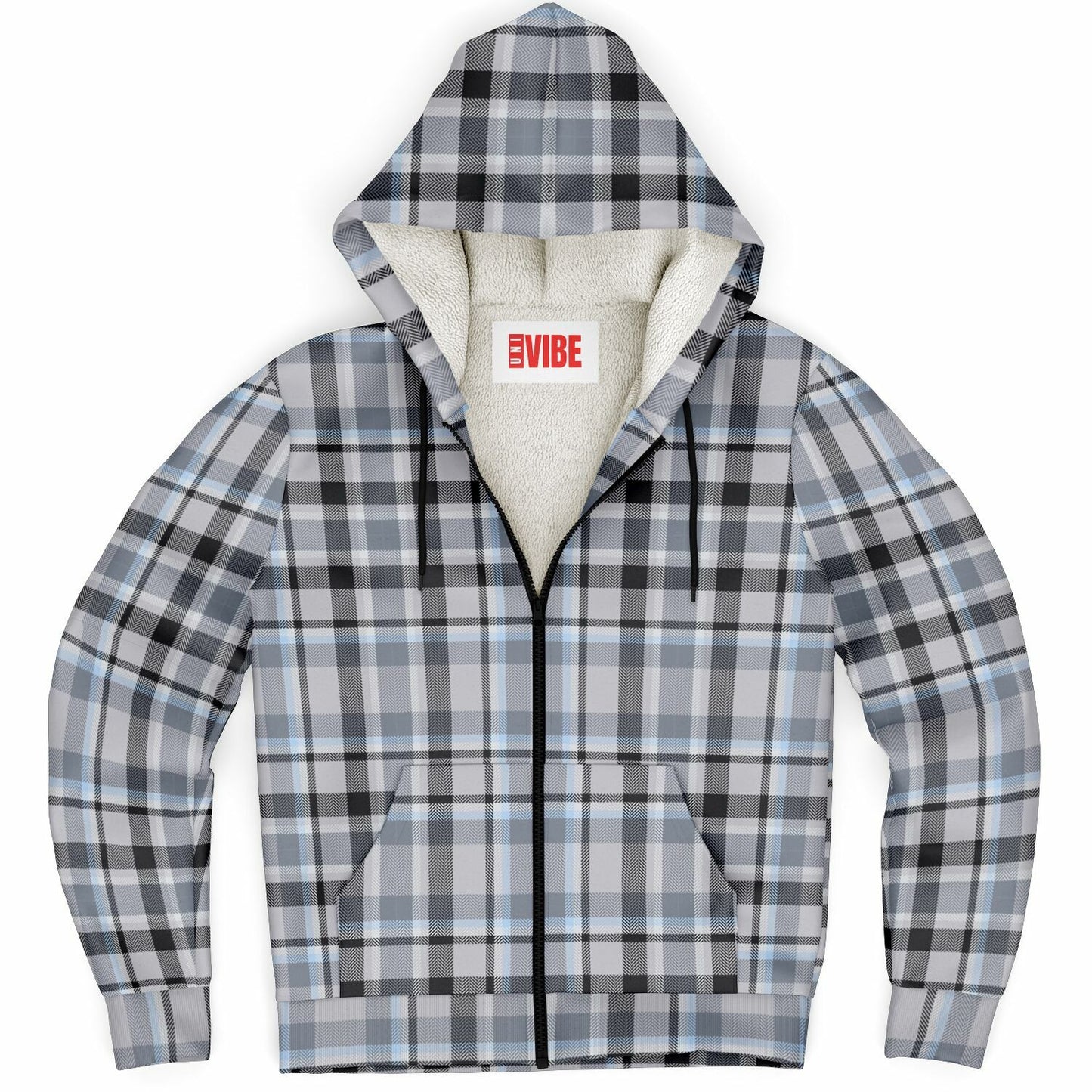 Microfleece Zip-Up Hoodie - Grey Plaid