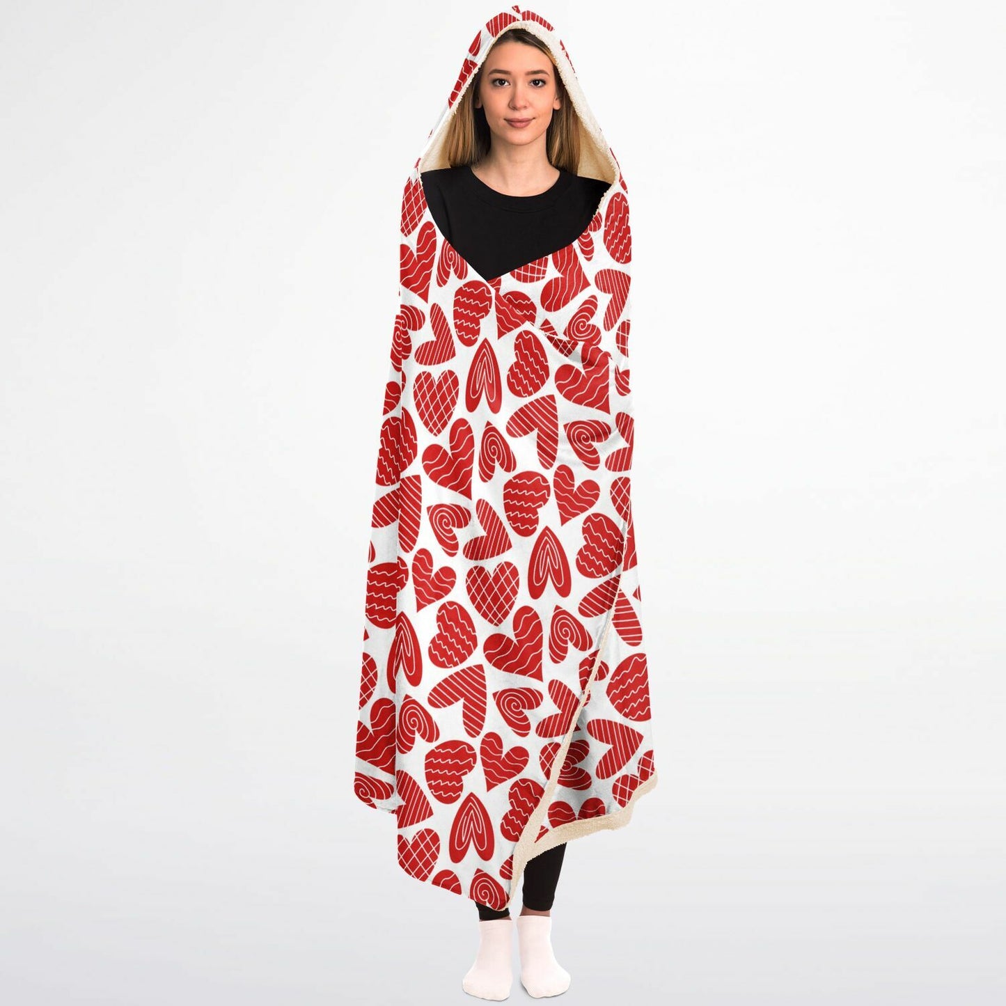 Microfleece-Lined Hooded Blanket - Hearty Hearts