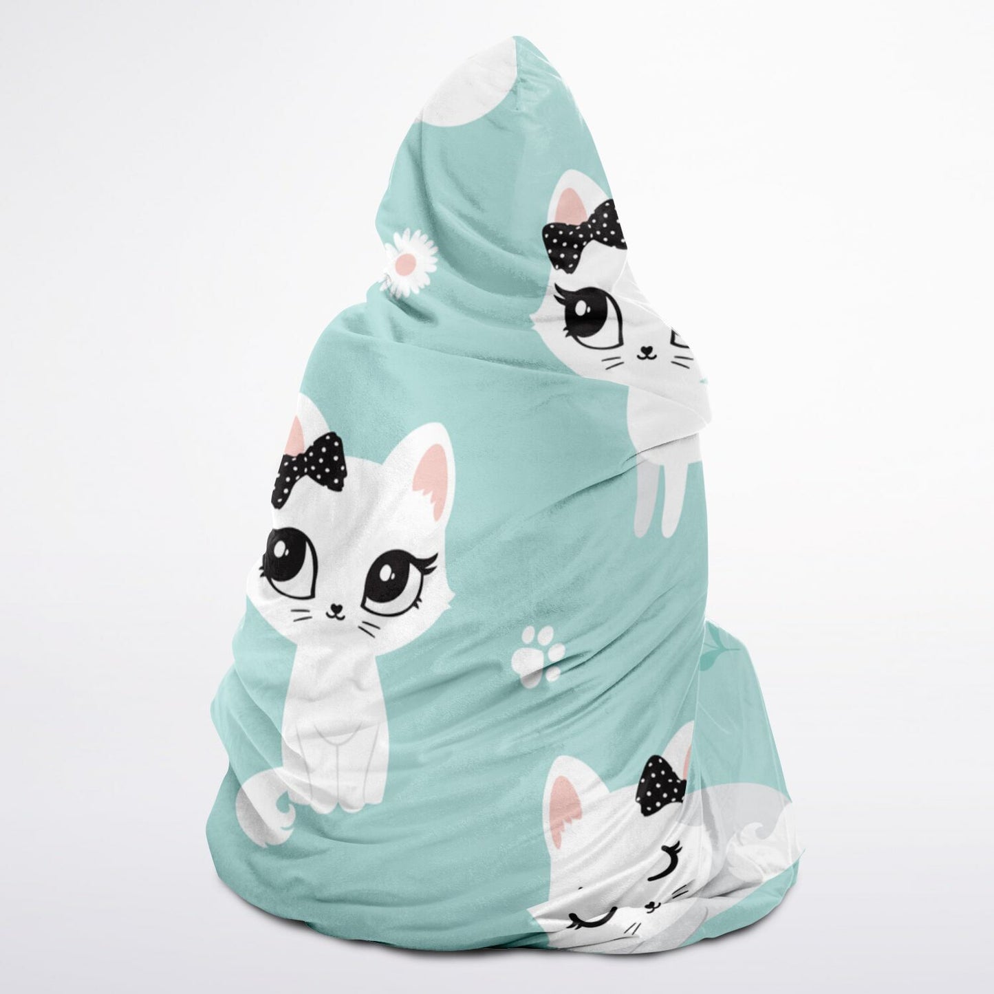 Microfleece-Lined Hooded Blanket - Cat Cuddle