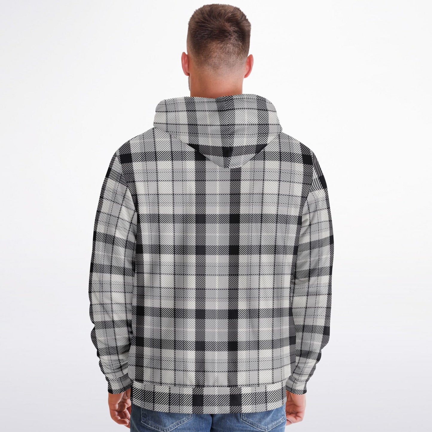 Microfleece Zip-Up Hoodie - Grey Plaid
