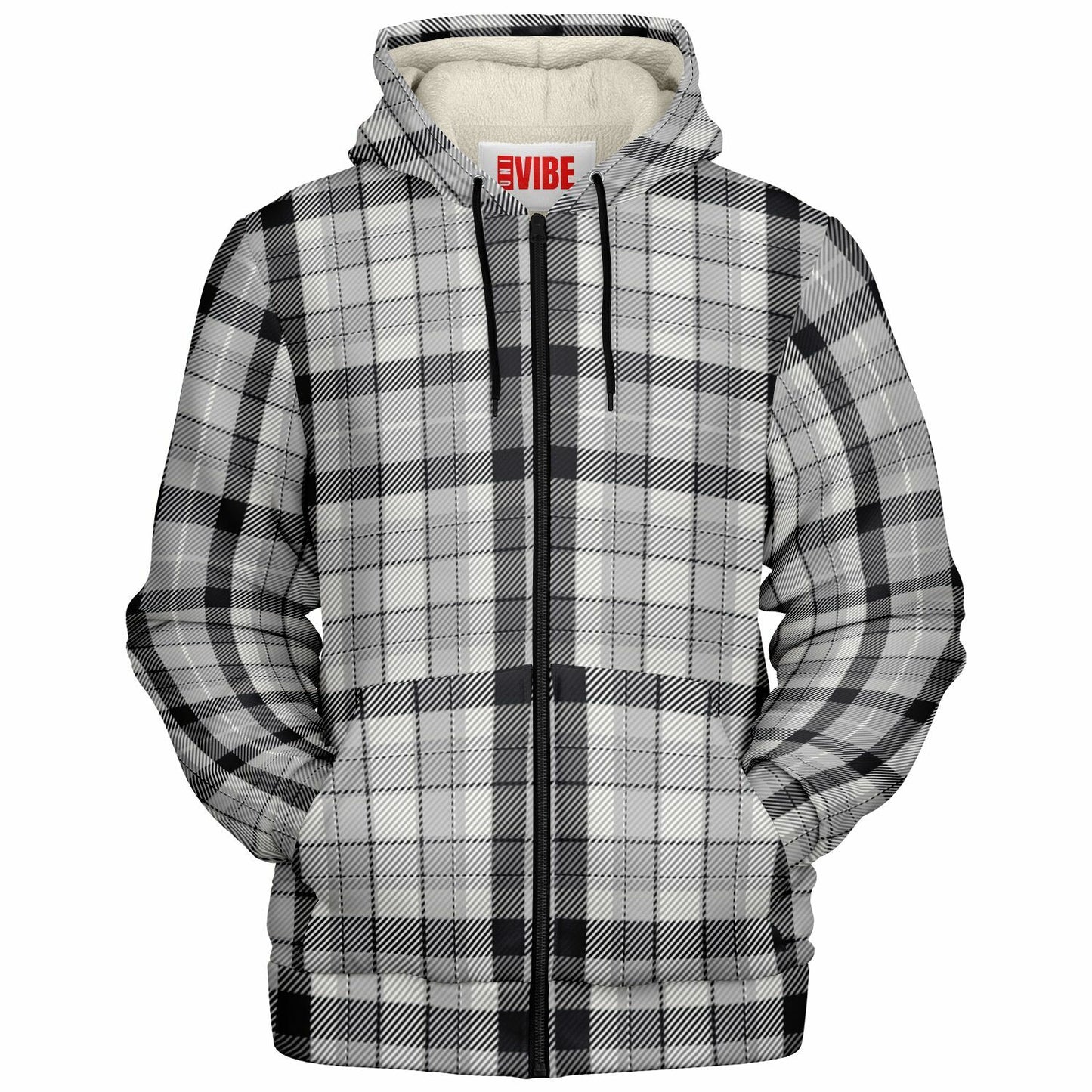 Microfleece Zip-Up Hoodie - Grey Plaid