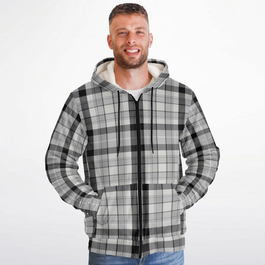 Microfleece Zip-Up Hoodie - Grey Plaid