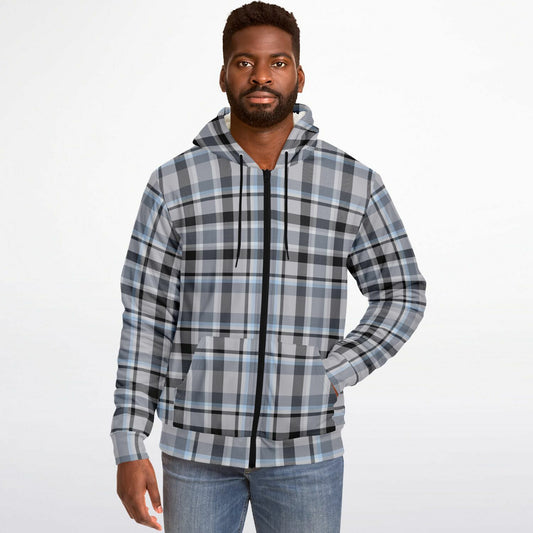 Microfleece Zip-Up Hoodie - Grey Plaid