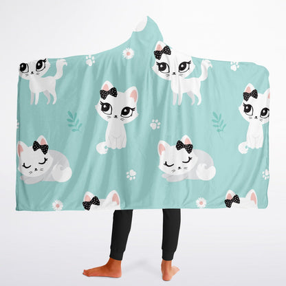 Microfleece-Lined Hooded Blanket - Cat Cuddle