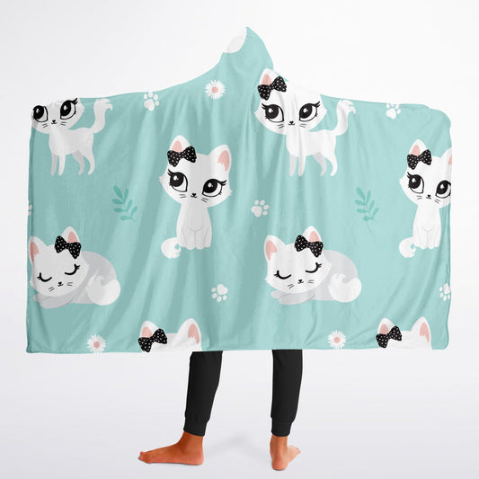 Microfleece-Lined Hooded Blanket - Cat Cuddle