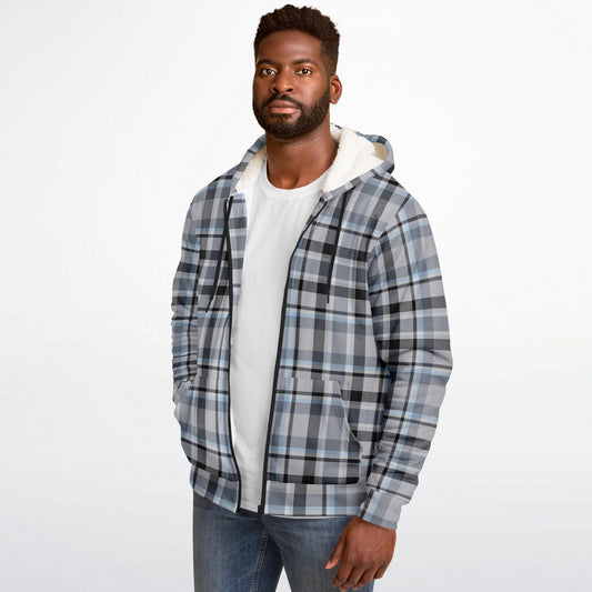 Microfleece Zip-Up Hoodie - Grey Plaid