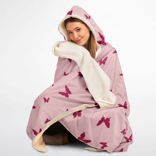 Microfleece-Lined Hooded Blanket - Blushing Butterfly