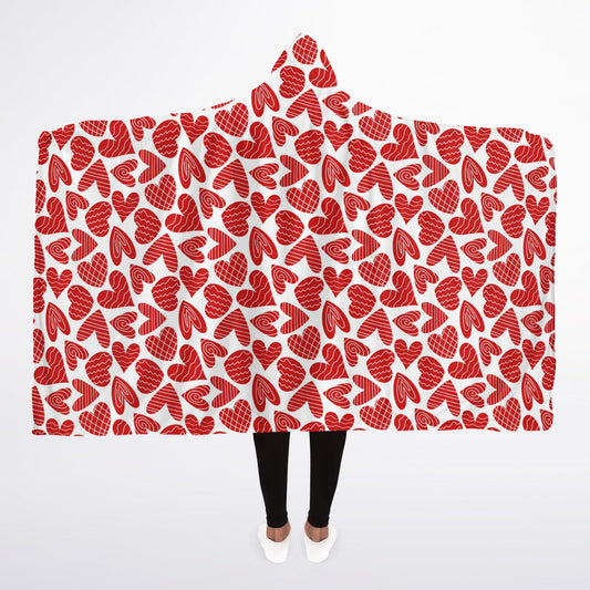 Microfleece-Lined Hooded Blanket - Hearty Hearts