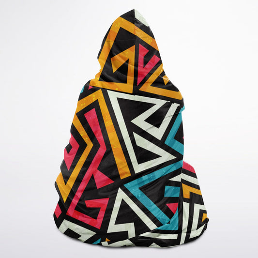 Microfleece-Lined Hooded Blanket - Geometric Pattern