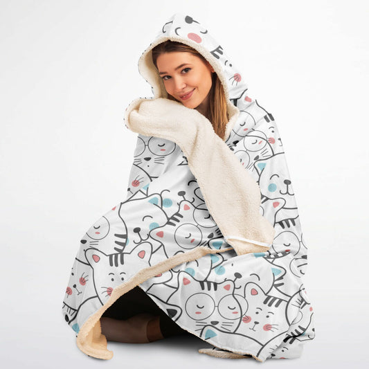 Microfleece-Lined Hooded Blanket - Cat Doodle