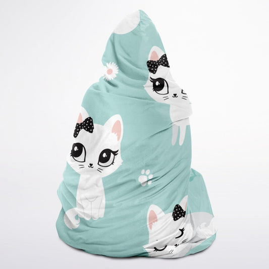Microfleece-Lined Hooded Blanket - Cat Cuddle