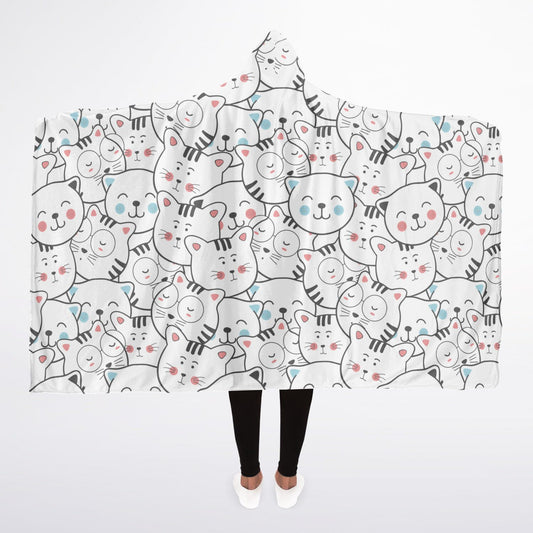 Microfleece-Lined Hooded Blanket - Cat Doodle