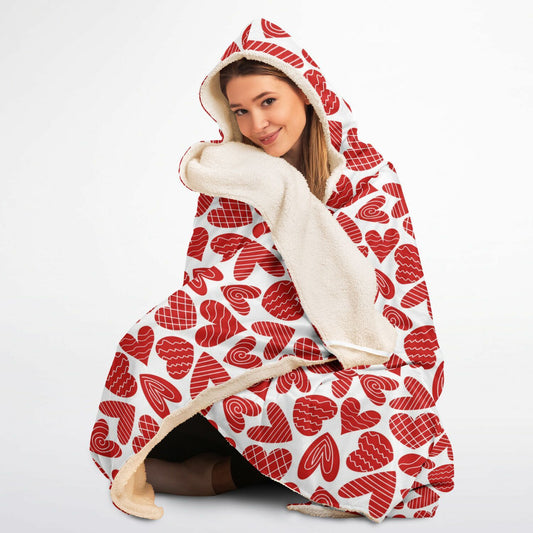 Microfleece-Lined Hooded Blanket - Hearty Hearts