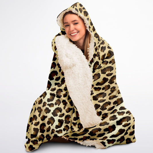 Sherpa-Lined Hooded Blanket - Leopard Skin