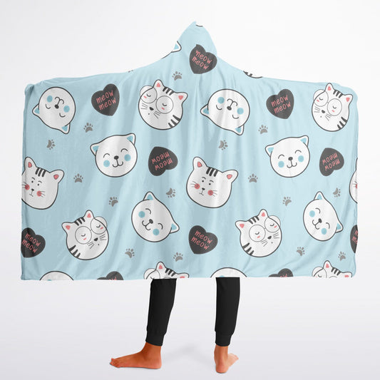 Microfleece-Lined Hooded Blanket - Meow Meow