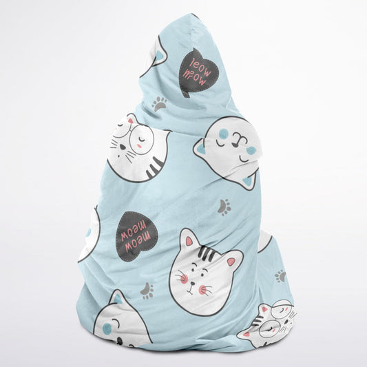 Microfleece-Lined Hooded Blanket - Meow Meow