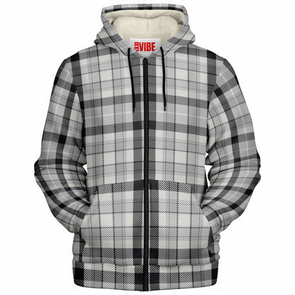 Microfleece Zip-Up Hoodie - Grey Plaid